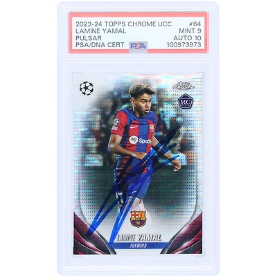 Lamine Yamal Barcelona Autographed 2023-24 Topps Chrome UCC Pulsar #64 PSA Authenticated 9/10 Rookie Card