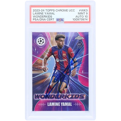 Lamine Yamal Barcelona Autographed 2023-24 Topps Chrome UCC Wonderkids #WK-3 PSA Authenticated 9/10 Rookie Card