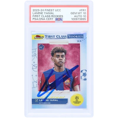 Lamine Yamal Barcelona Autographed 2023-24 Topps Finest UCC First Class Rookies #FR-1 PSA Authenticated 10/10 Rookie Card