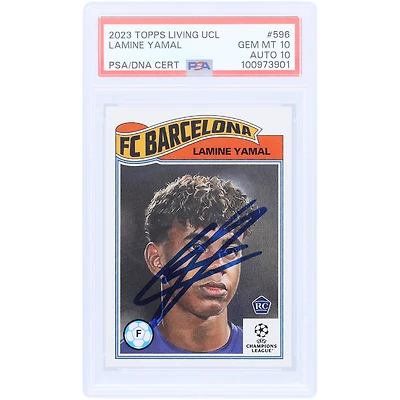 Lamine Yamal Barcelona Autographed 2023 Topps Living UCL #596 PSA Authenticated 10/10 Rookie Card