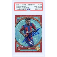 Lamine Yamal Barcelona Autographed 2023-24 Topps Jade Edition UCC Chinese New Year #NY-7 PSA Authenticated 10/10 Rookie Card