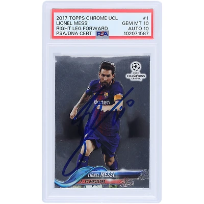 Lionel Messi Barcelona Autographed Topps Chrome UCL #1 PSA Authenticated 10/10 Card
