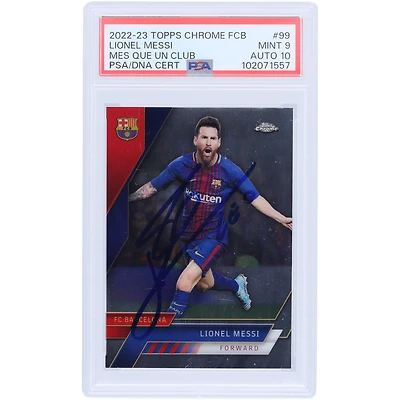 Lionel Messi Barcelona Autographed 2022-23 Topps Chrome FCB Mes que un club #99 PSA Authenticated 9/10 Card