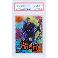 Lionel Messi Barcelona Autographed 2023-24 Topps Finest UCC The Man Orange Refractor #TM-10 #14/25 PSA Authenticated Auto 10 Card
