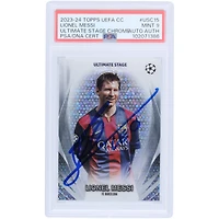 Lionel Messi Barcelona Autographed 2023-24 Topps Chrome UEFA Ultimate Stage #USC-15 PSA Authenticated Mint 9 Card