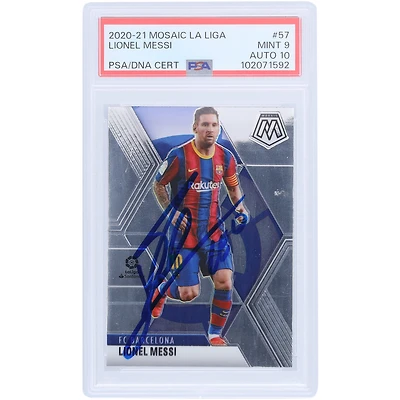 Lionel Messi Barcelona Autographed 2020-21 Panini Mosaic La Liga #57 PSA Authenticated 9/10 Card