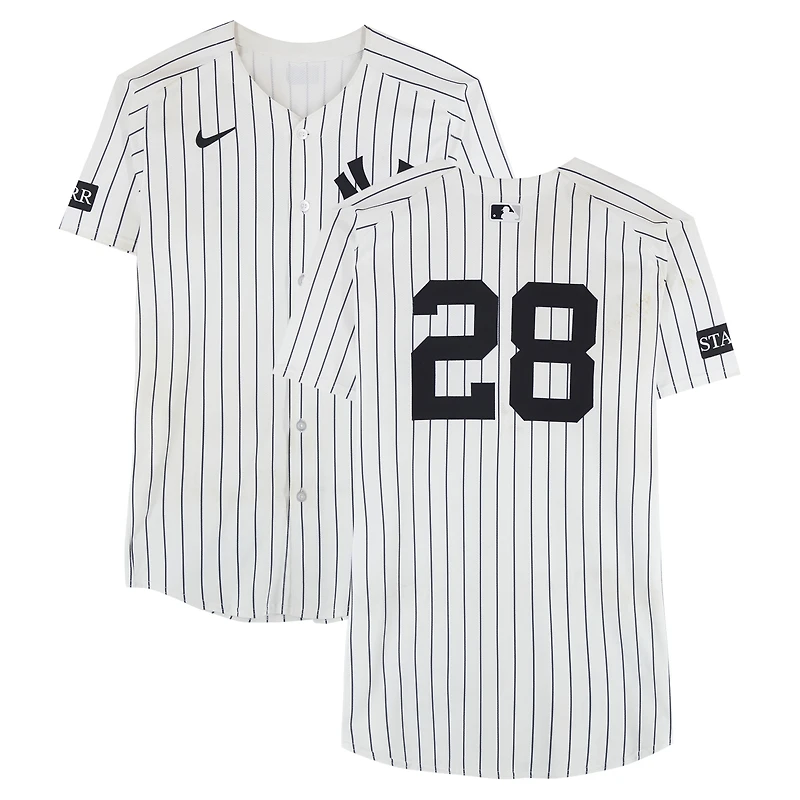 Austin Wells New York Yankees Game-Used #28 White Nike Pinstripe Jersey vs. San Diego Padres on May 6, 2025 - 2-4, HR, 5 RBI, 2 R