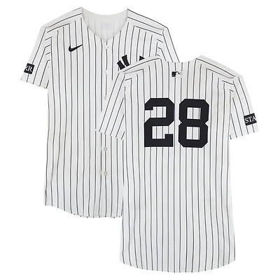 Austin Wells New York Yankees Game-Used #28 White Nike Pinstripe Jersey vs. San Diego Padres on May 6, 2025 - 2-4, HR, 5 RBI, 2 R