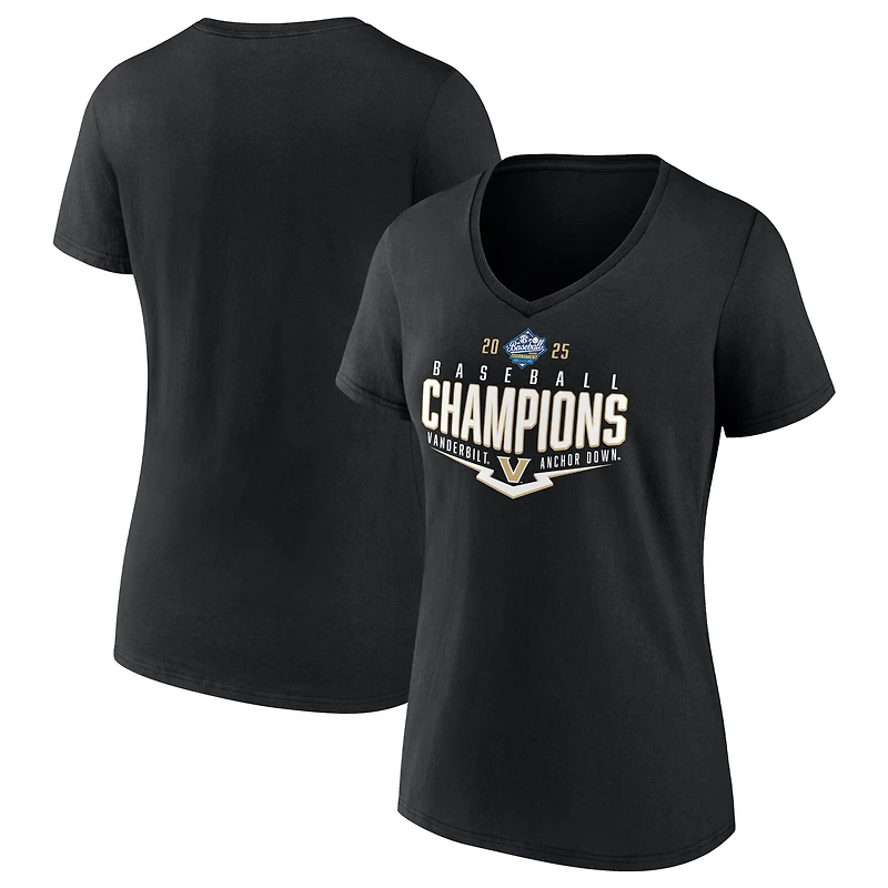 Women's Black Vanderbilt Commodores 2025 SEC Baseball Conference Tournament Champions Playoff Pitch V-Neck T-Shirt