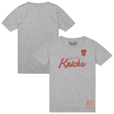 Men's Mitchell & Ness  Heather Gray New York Knicks Big Tall Hardwood Classics Vintage Wordmark T-Shirt