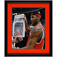 Carmelo Anthony Syracuse Orange Autographed Framed 16" x 20" Holding Newspaper Photograph with "03 National Champ" Inscription