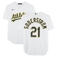 Tyler Soderstrom Athletics Autographed White Nike Replica Jersey with "Let's Go A's" Inscription