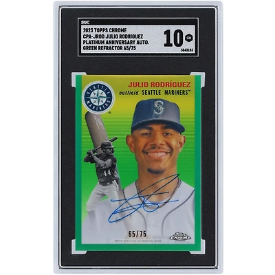 Julio Rodriguez Seattle Mariners Autographed 2023 Topps Chrome Green Refractor Platinum Anniversary #CPA-JROD #65/75 SGC Authenticated 10 Card