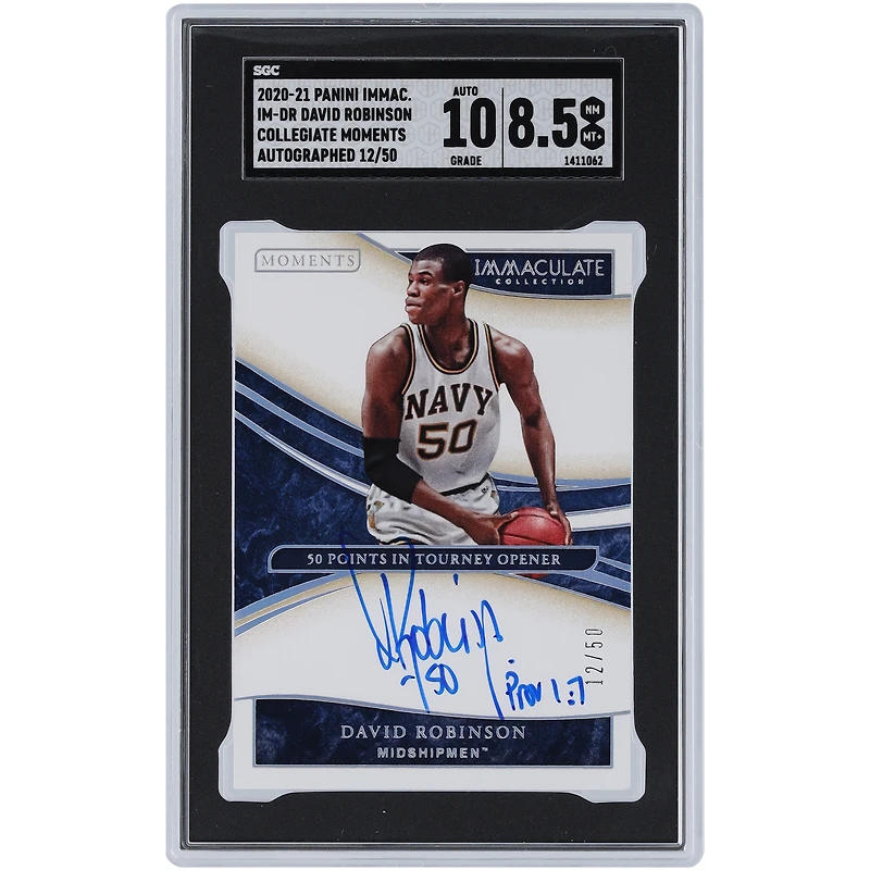 David Robinson San Antonio Spurs Autographed 2020-21 Panini Immaculate Collection Collegiate Moments #IM-DR #12/50 SGC Authenticated 8.5/10 Card with "Prov 1:7" Inscription