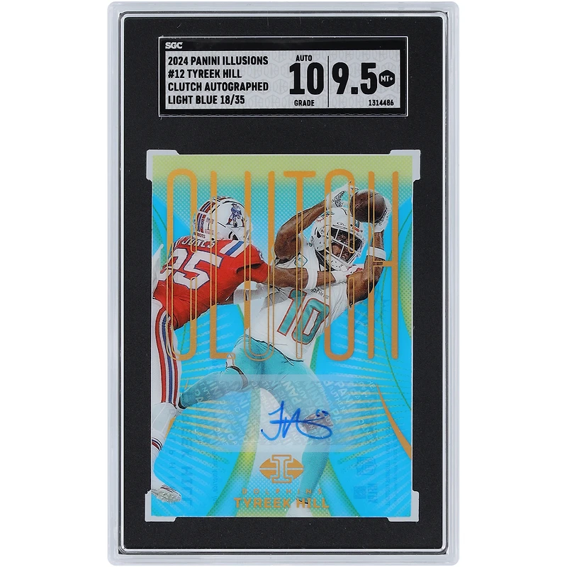 Tyreek Hill Miami Dolphins Autographed 2024 Panini Illusions Light Blue Clutch Autograph #12 #18/35 SGC Authenticated 9.5/10 Card