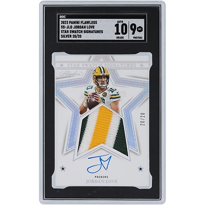Jordan Love Green Bay Packers Autographed 2023 Panini Flawless Silver Star Swatches Signatures 3 Color Relic #SS-JLO #20/20 SGC Authenticated 9/10 Card