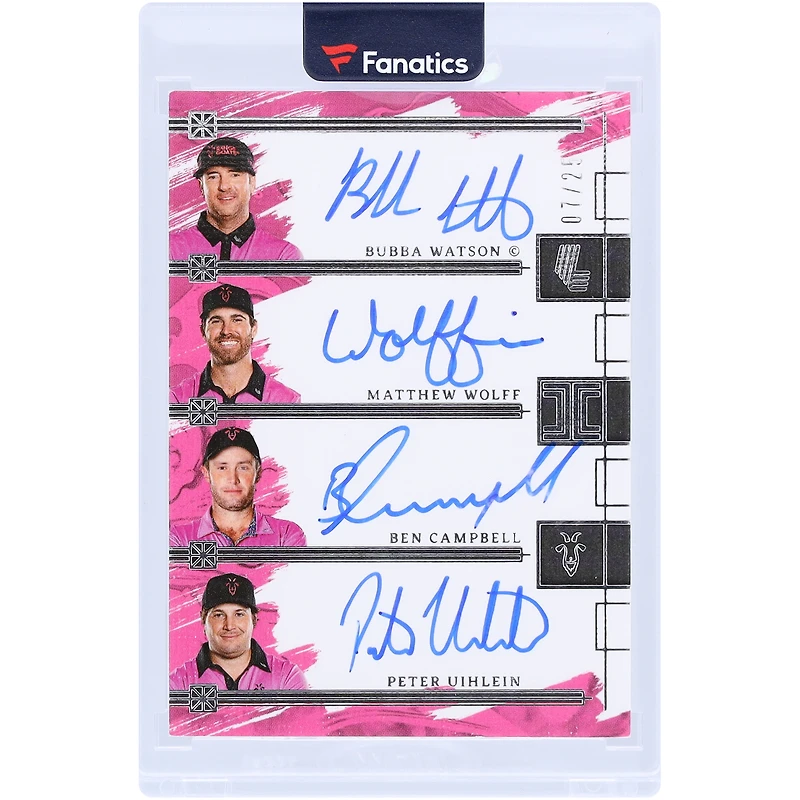 Bubba Watson, Matthew Wolff, Ben Campbell and Peter Uihlein RangeGoats GC Autographed 2024-25 Panini Impeccable LIV Golf Quad Auto #TQA-RAN #7/25 Card