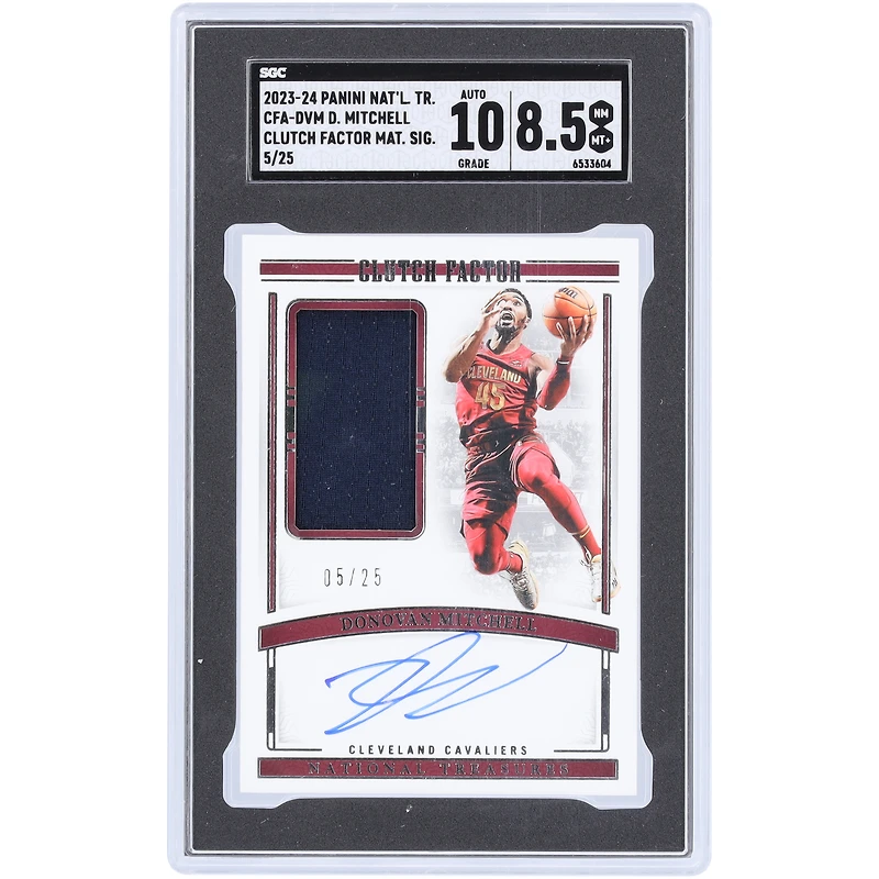 Donovan Mitchell Cleveland Cavaliers Autographed 2023-24 Panini National Treasures Clutch Factor Materials Signature Relic #CFA-DVM #5/25 SGC Authenticated 8.5/10 Card