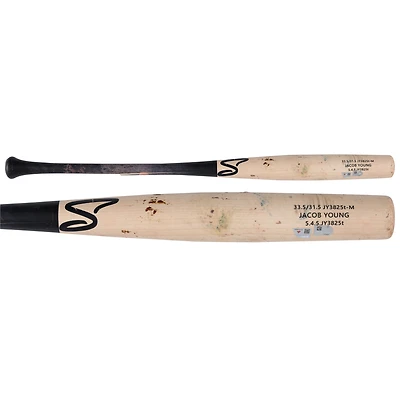 Jacob Young Washington Nationals Game-Used Tan/Black Spoke Broken Bat vs. New York Mets on April 28, 2025