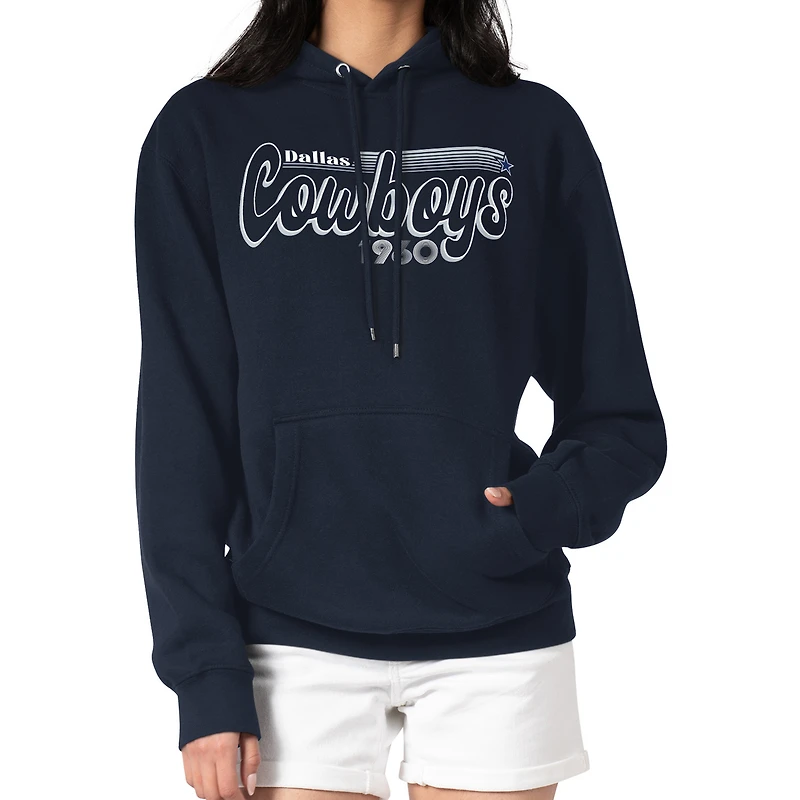 Women's Starter Navy Dallas Cowboys Groovy Script Pullover Hoodie