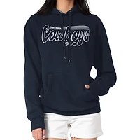 Women's Starter Navy Dallas Cowboys Groovy Script Pullover Hoodie