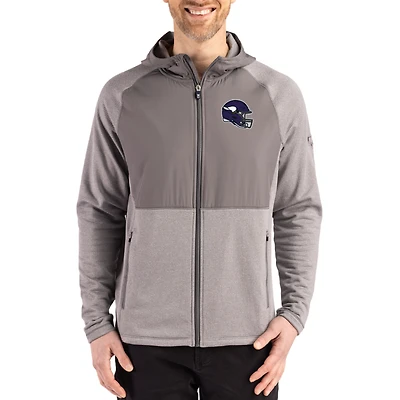 Men's Cutter & Buck  Heather Gray Minnesota Vikings Peshastin Eco Fleece Recycled Raglan Full-Zip Tri-Blend Hybrid Jacket