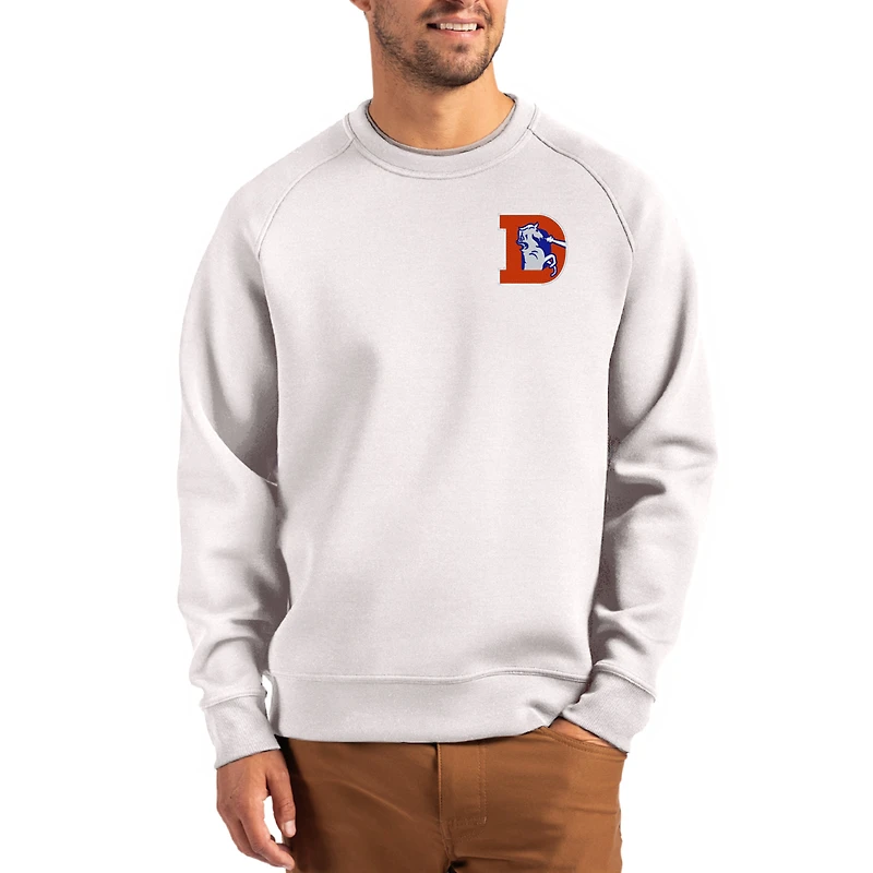 Men's Cutter & Buck Gray Denver Broncos Throwback Roam Recycled Raglan Pullover Sweatshirt