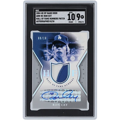 Ron Cey Los Angeles Dodgers Autographed 2004 Upper Deck SP Game Used Hall Of Fame Numbers Patch 2 Color Relic #AHN-RC #8/10 SGC Authenticated 9/10 Card