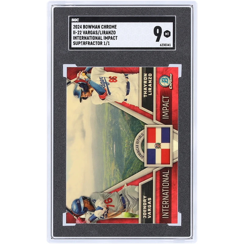 Joendry Vargas & Thayron Liranzo Los Angeles Dodgers 2024 Bowman Chrome Superfractor International Impact #II-22 #1/1 SGC Authenticated 9 Card