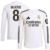 Men's adidas Federico Valverde White Real Madrid 2025/26 Home Authentic Long Sleeve Jersey