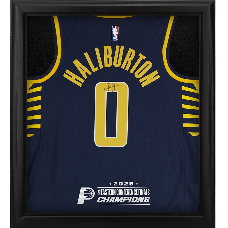 Tyrese Haliburton Indiana Pacers Autographed Nike Navy Icon Swingman Jersey Shadowbox with 2025 NBA Eastern Conference Champions Logo