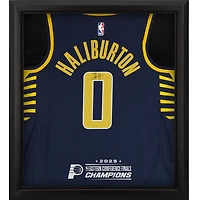 Tyrese Haliburton Indiana Pacers Autographed Nike Navy Icon Swingman Jersey Shadowbox with 2025 NBA Eastern Conference Champions Logo