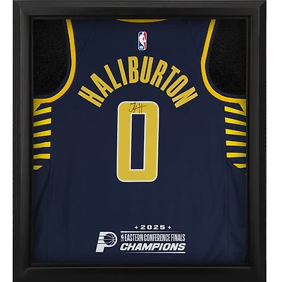Tyrese Haliburton Indiana Pacers Autographed Nike Navy Icon Swingman Jersey Shadowbox with 2025 NBA Eastern Conference Champions Logo