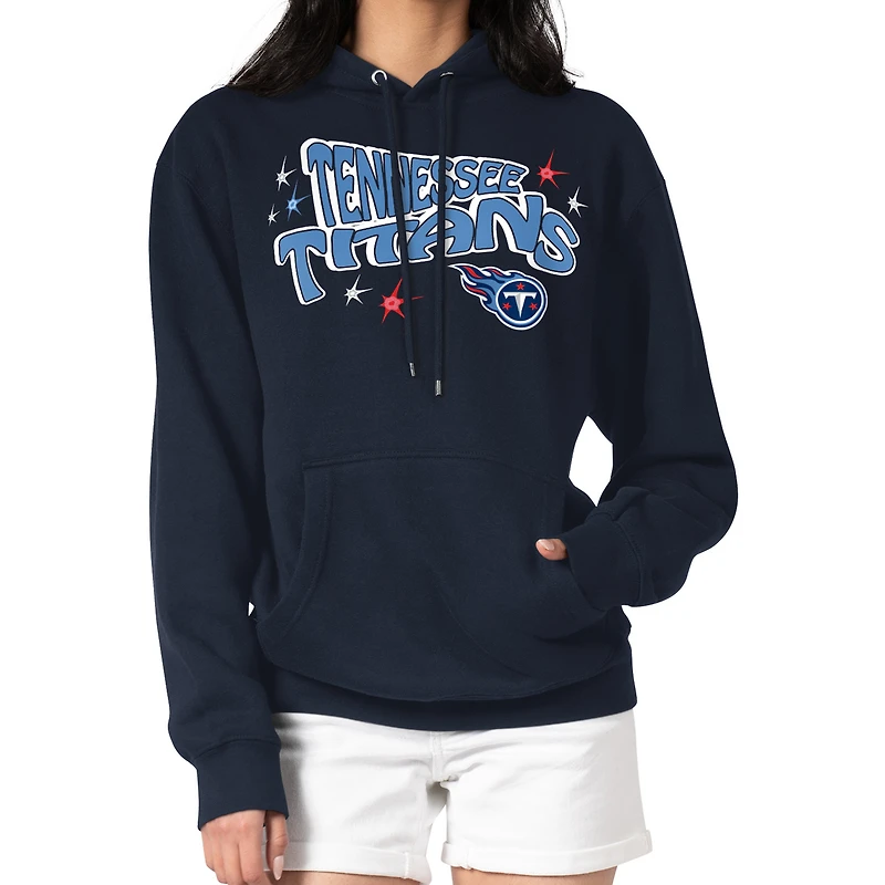 Women's Starter Navy Tennessee Titans Fireworks Fleece Pullover Hoodie