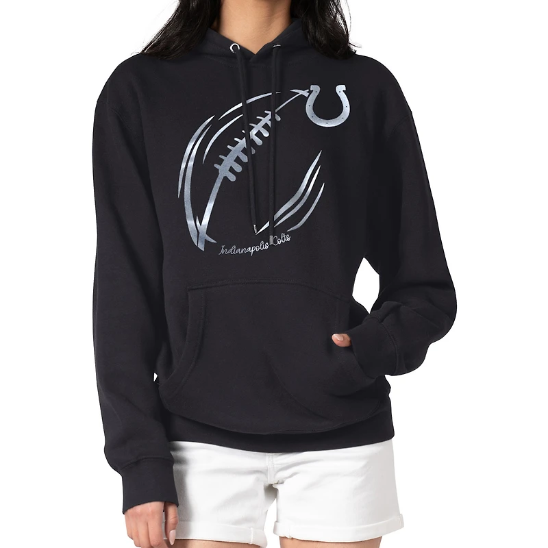 Women's G-III 4Her by Carl Banks Black Indianapolis Colts Metallic Print Football Sketch Fleece Pullover Hoodie