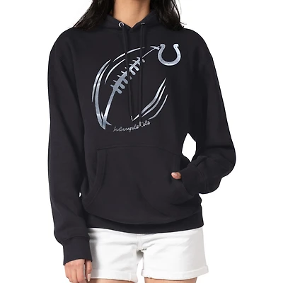 Women's G-III 4Her by Carl Banks Black Indianapolis Colts Metallic Print Football Sketch Fleece Pullover Hoodie