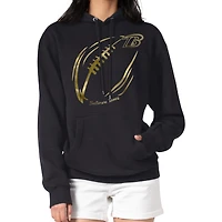 Women's G-III 4Her by Carl Banks Black Baltimore Ravens Metallic Print Football Sketch Fleece Pullover Hoodie