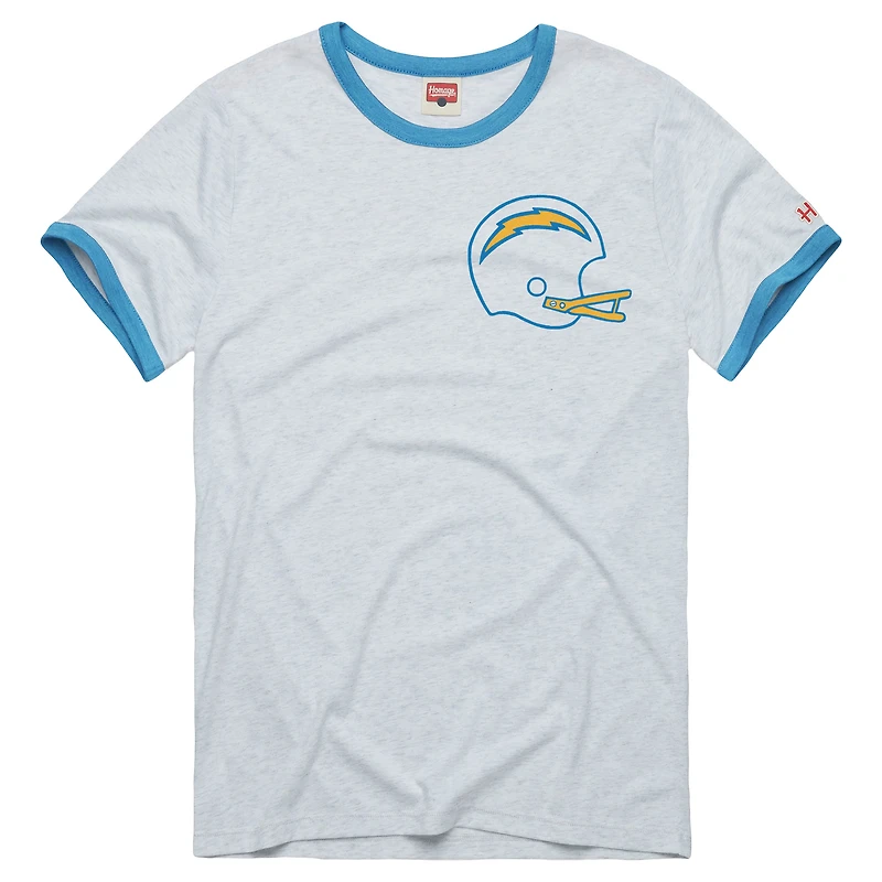 Unisex Homage Gray Los Angeles Chargers Charger Power Ringer Tri-Blend T-Shirt