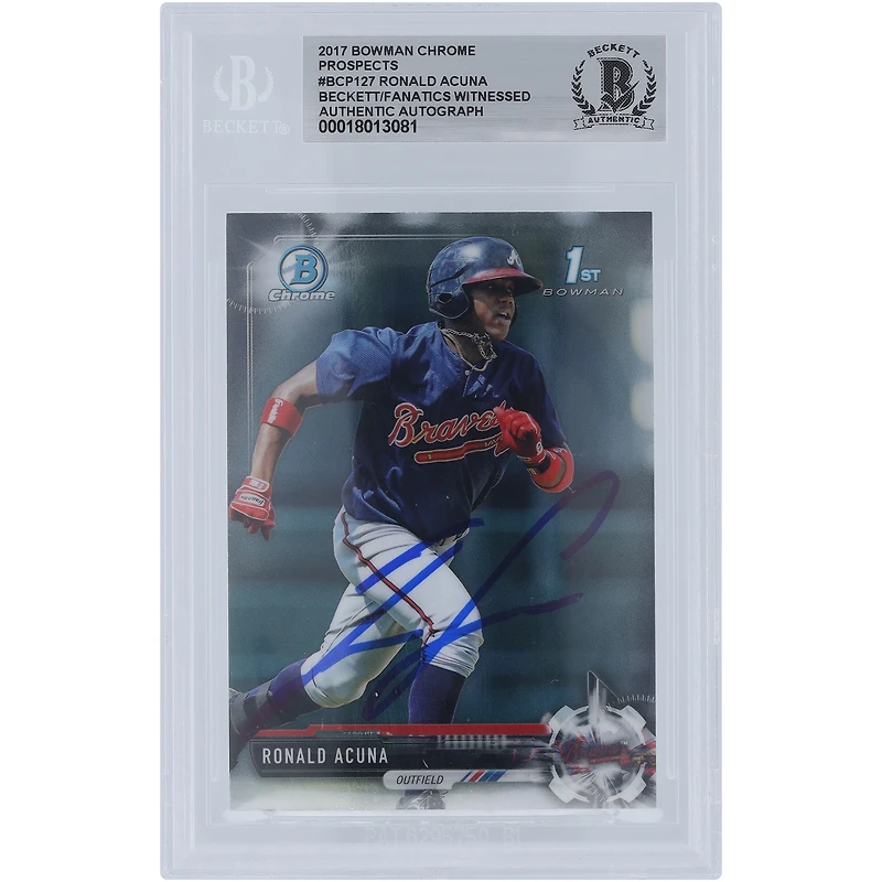Ronald Acuna Jr. Atlanta Braves Autographed 2017 Bowman Chrome Prospects 1st Bowman #BCP127 Beckett Fanatics Witnessed Authenticated Card