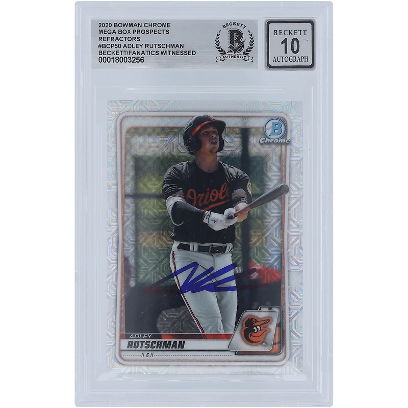 Adley Rutschman Baltimore Orioles Autographed 2020 Bowman Chrome Prospect Mega Box Refractors #BCP-50 Beckett Fanatics Witnessed Authenticated 10 Card