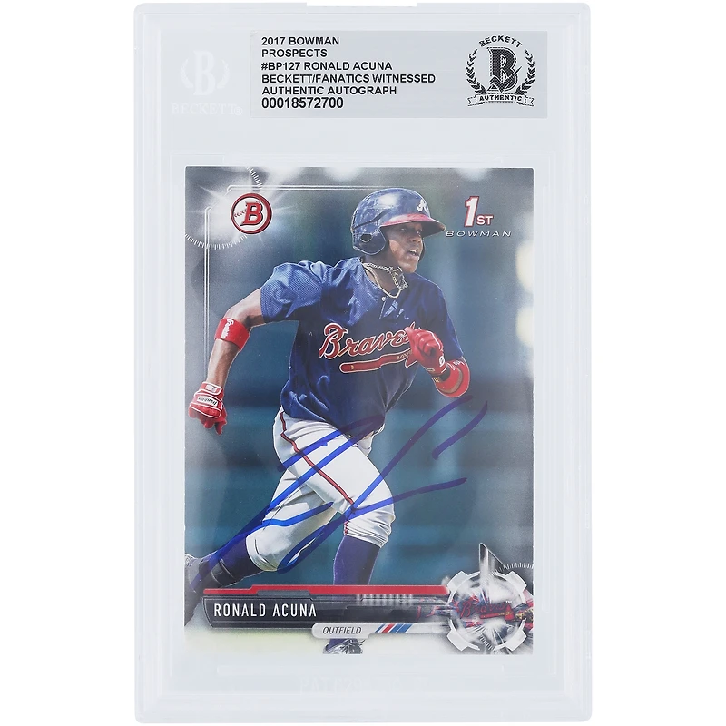Ronald Acuna Jr. Atlanta Braves Autographed 2017 Bowman Prospects #BP127 Beckett Fanatics Witnessed Authenticated Card