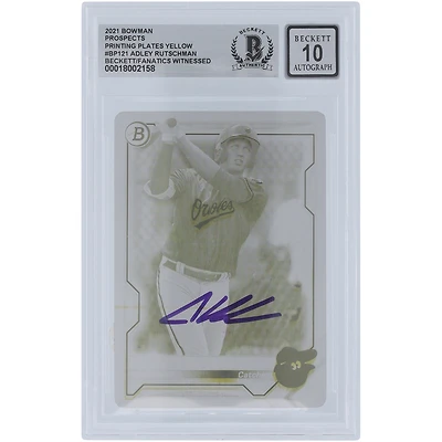Adley Rutschman Baltimore Orioles Autographed 2021 Bowman Prospects Yellow Printing Plate #BP-121 #1/1 Beckett Fanatics Witnessed Authenticated 10 Card
