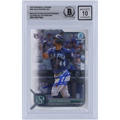 Julio Rodriguez Seattle Mariners Autographed 2022 Bowman Chrome #48 Beckett Fanatics Witnessed Authenticated /10 Rookie Card