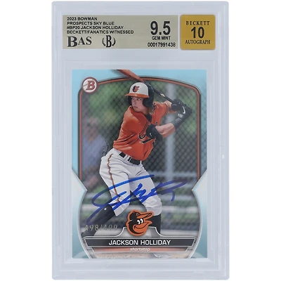 Jackson Holliday Baltimore Orioles Autographed 2023 Bowman Prospects Sky Blue #BP-20 #/499 Beckett Fanatics Witnessed Authenticated 9.5/10 Card