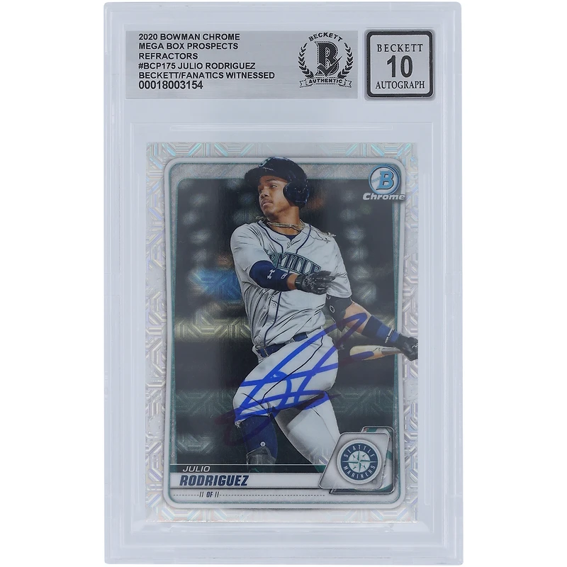 Julio Rodriguez Seattle Mariners Autographed 2020 Bowman Chrome Prospect Mega Box Refractors #BCP- Beckett Fanatics Witnessed Authenticated Card