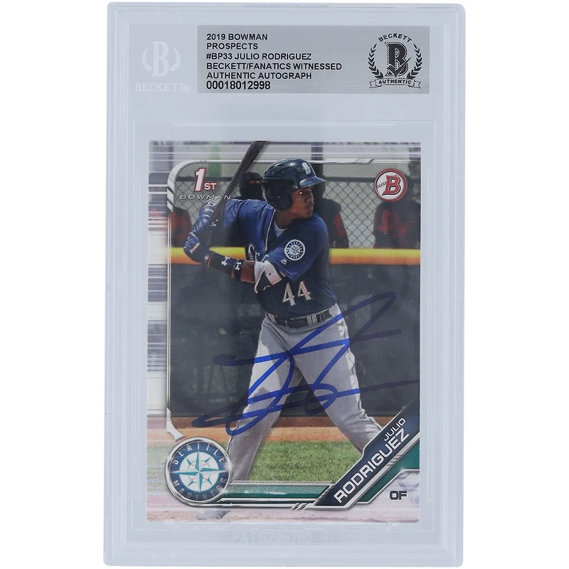 Julio Rodriguez Seattle Mariners Autographed 2019 Bowman Prospects #BP-33 Beckett Fanatics Witnessed Authenticated / Card
