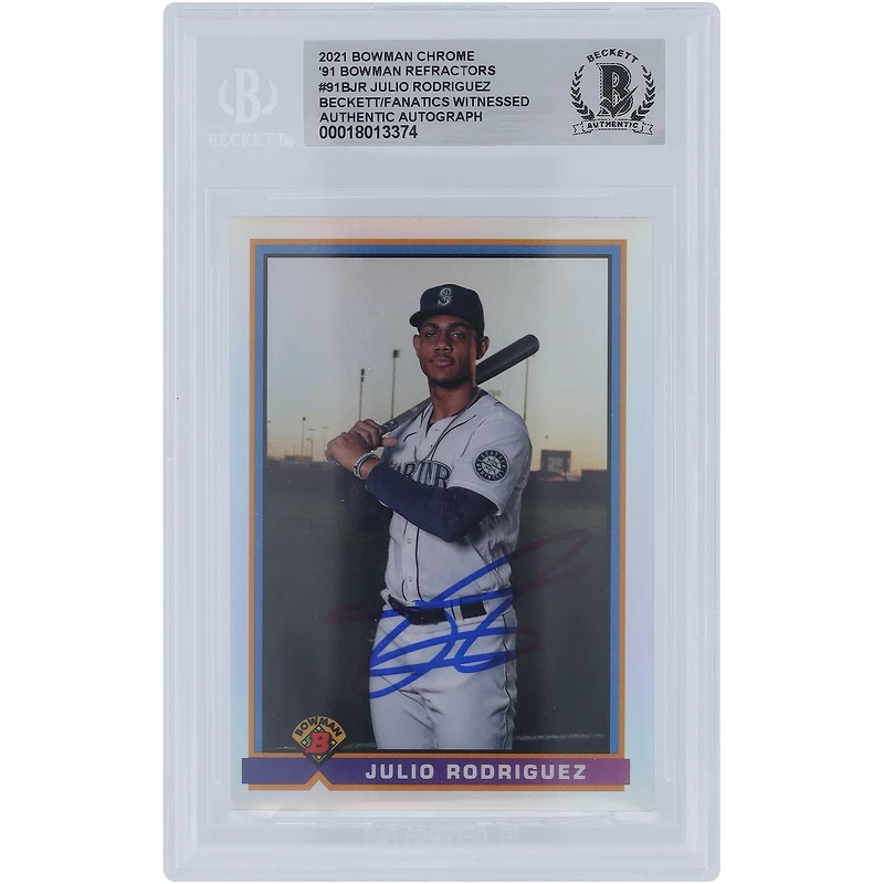 Julio Rodriguez Seattle Mariners Autographed 2021 Bowman Chrome '91 Bowman Refractors #91B-JR Beckett Fanatics Witnessed Authenticated Card
