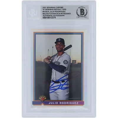 Julio Rodriguez Seattle Mariners Autographed 2021 Bowman Chrome '91 Bowman Refractors #91B-JR Beckett Fanatics Witnessed Authenticated Card