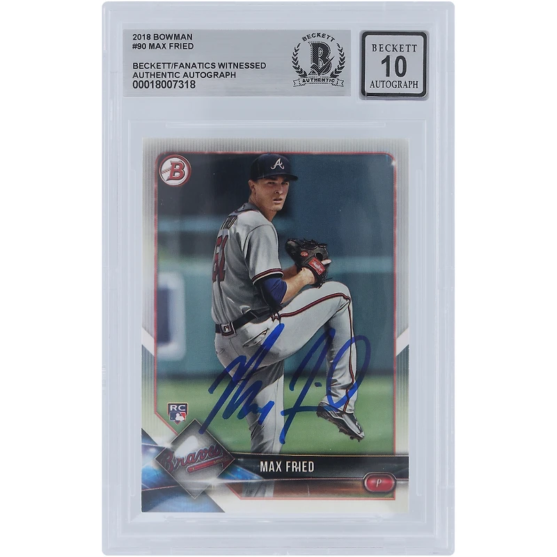 Max Fried Atlanta Braves Autographed 2018 Bowman #90 Beckett Fanatics Witnessed Authenticated /10 Rookie Card