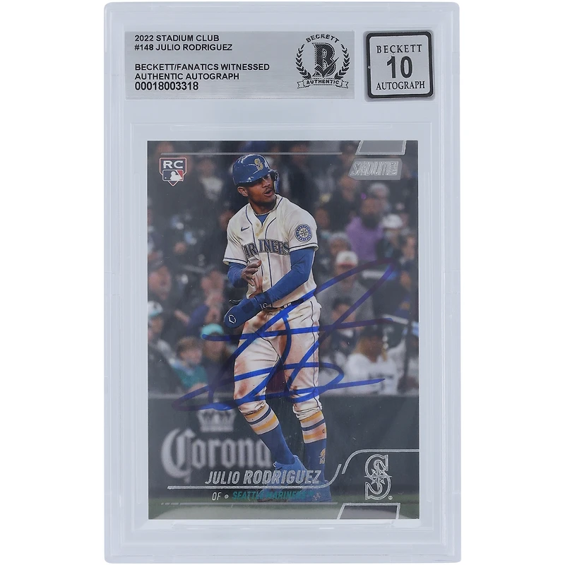 Julio Rodriguez Seattle Mariners Autographed 2022 Topps Stadium Club #148 Beckett Fanatics Witnessed Authenticated 10 Rookie Card